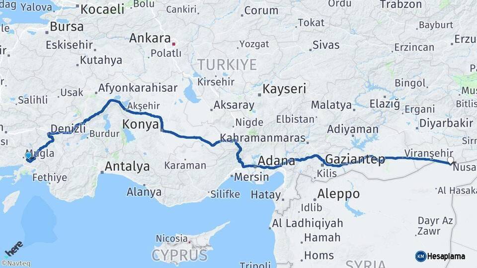 Muğla Nusaybin Mardin Arası Kaç Km - Yol Haritası