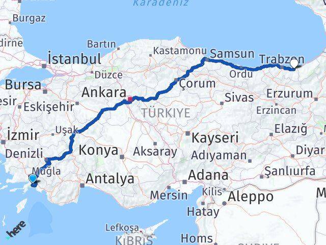 Muğla Of Trabzon Arası Kaç Km - Yol Haritası