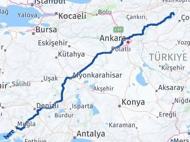 Muğla Oğuzlar Çorum Arası Kaç Km - Yol Haritası