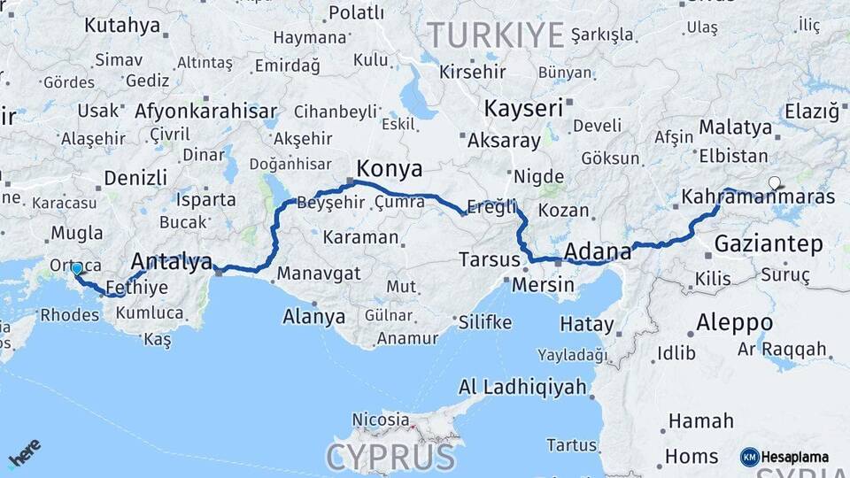 Muğla Ortaca Adıyaman Arası Kaç Km - Yol Haritası