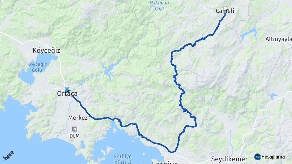 Muğla Ortaca Çameli Denizli Arası Kaç Km - Yol Haritası