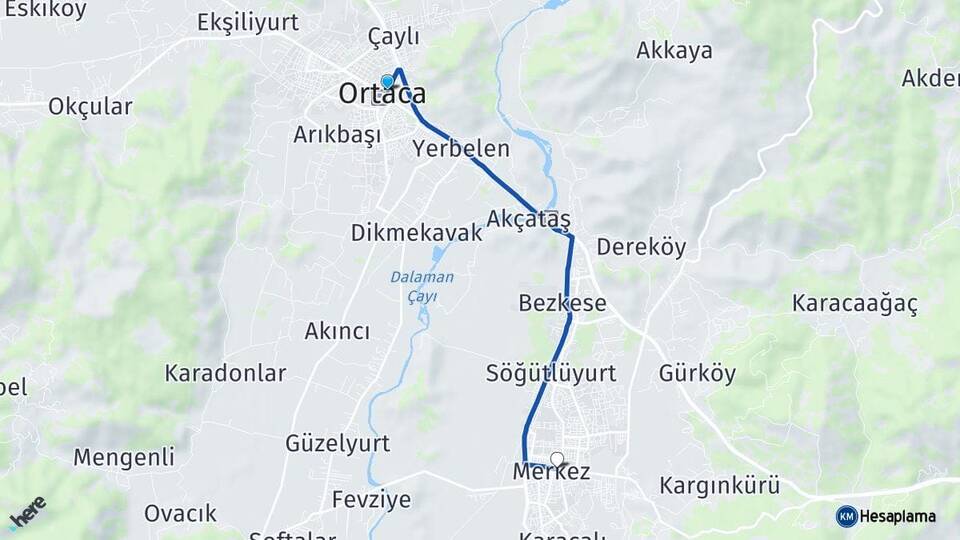 Muğla Ortaca Dalaman Arası Kaç Km - Yol Haritası