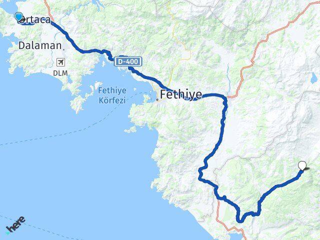 Muğla Ortaca Dalyan Beldibi Kaş Antalya Arası Kaç Km - Yol Haritası