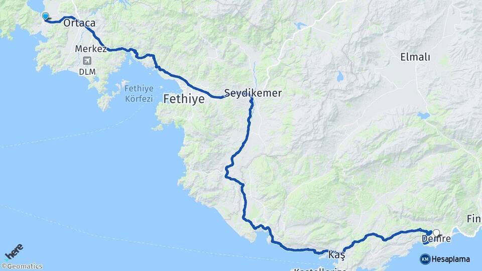 Muğla Ortaca Dalyan Demre Antalya Arası Kaç Km - Yol Haritası