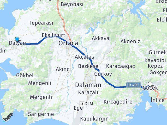 Muğla Ortaca Dalyan Göcek Fethiye Arası Kaç Km - Yol Haritası