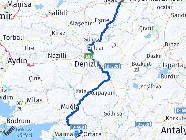 Muğla Ortaca Dalyan Uşak Arası Kaç Km - Yol Haritası