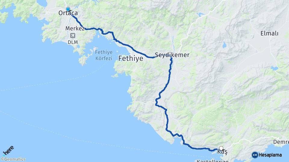 Muğla Ortaca Kaş Antalya Arası Kaç Km - Yol Haritası