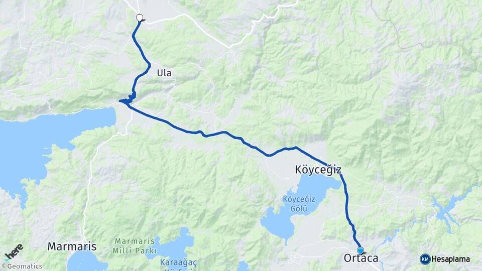 Muğla Ortaca Kötekli Menteşe Arası Kaç Km - Yol Haritası