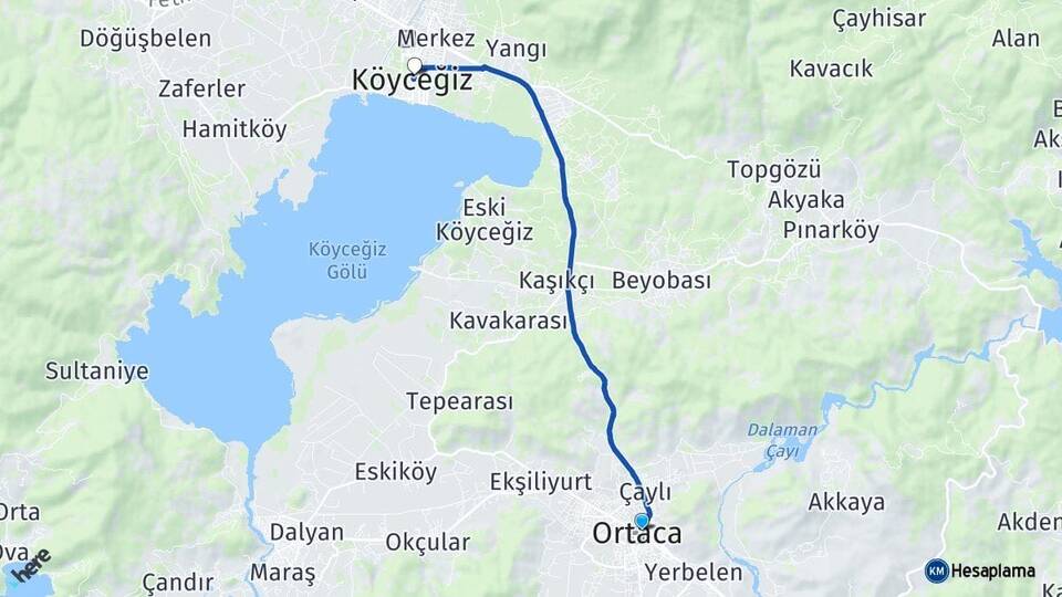 Muğla Ortaca Köyceğiz Arası Kaç Km - Yol Haritası