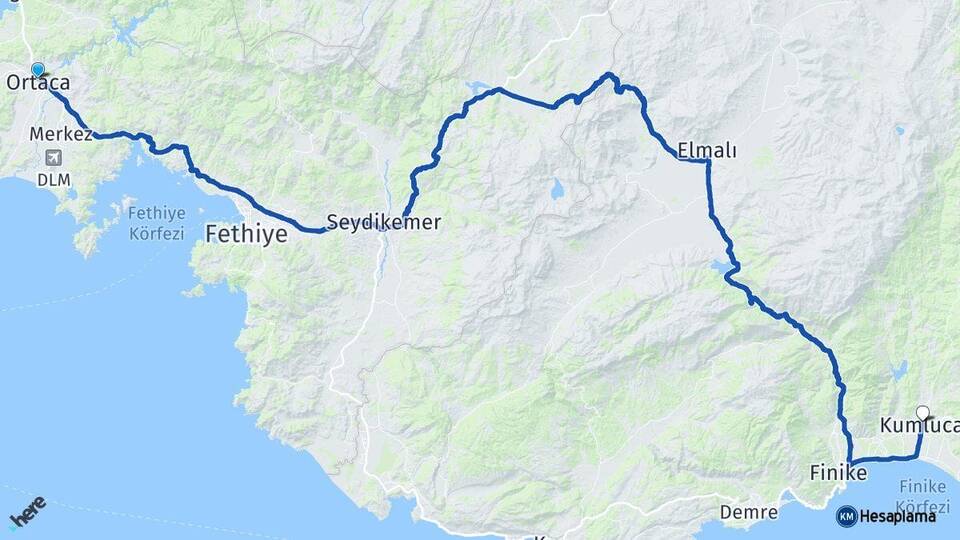 Muğla Ortaca Kumluca Antalya Arası Kaç Km - Yol Haritası
