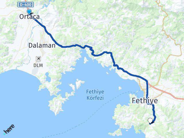 Muğla Ortaca Ölüdeniz Fethiye Arası Kaç Km - Yol Haritası