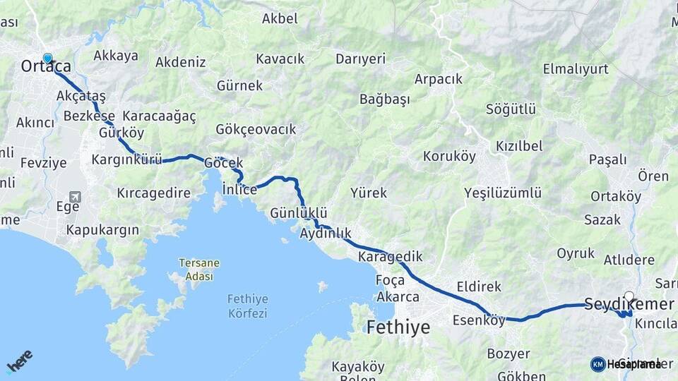 Muğla Ortaca Seydikemer Arası Kaç Km - Yol Haritası