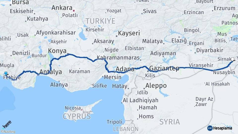Muğla Ortaca Şırnak Arası Kaç Km - Yol Haritası