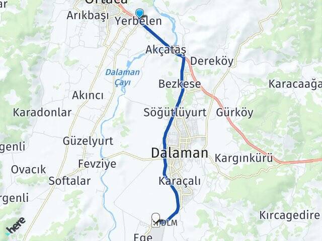 Yerbelen Muğla Dalaman Havalimanı Arası Kaç Km - Yol Tarifi