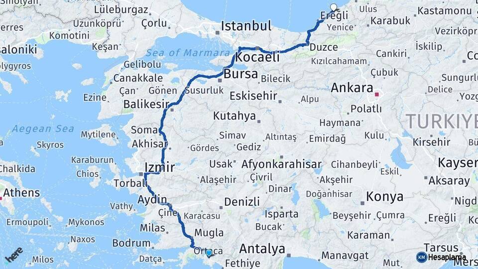 Muğla Ortaca Zonguldak Arası Kaç Km - Yol Haritası