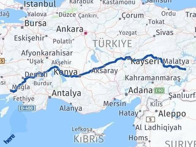 Muğla Pütürge Malatya Arası Kaç Km - Yol Haritası