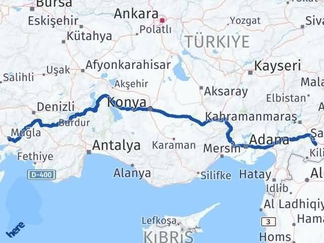 Muğla Şahinbey Gaziantep Arası Kaç Km - Yol Haritası