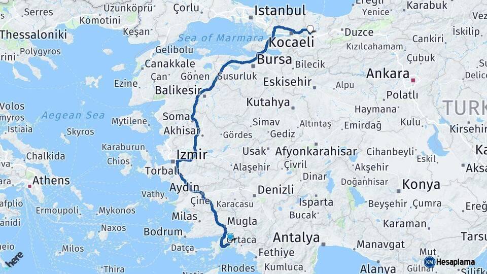 Muğla Sakarya Arası Kaç Km - Yol Haritası