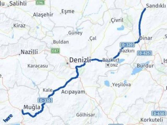 Muğla Sandıklı Afyonkarahisar Arası Kaç Km - Yol Haritası
