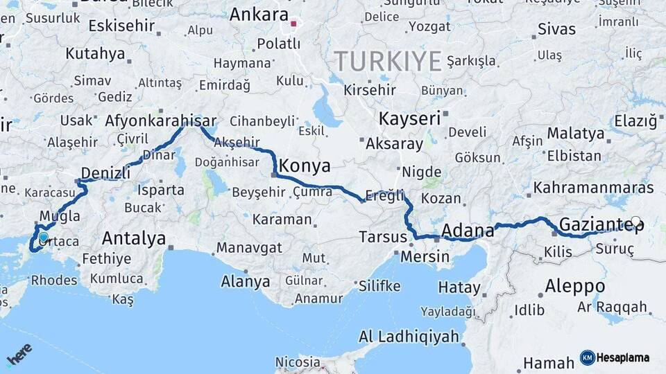 Muğla Şanlıurfa Arası Kaç Km - Yol Haritası