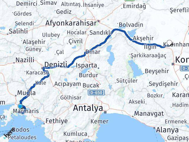 Muğla Sarayönü Konya Arası Kaç Km - Yol Haritası