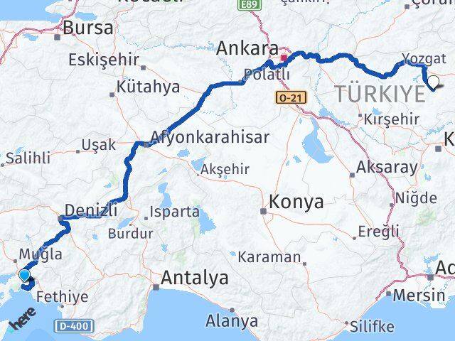 Muğla Sarıkaya Yozgat Arası Kaç Km - Yol Haritası