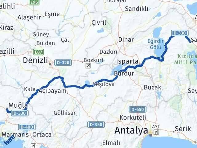 Muğla Şarkikaraağaç Isparta Arası Kaç Km - Yol Haritası