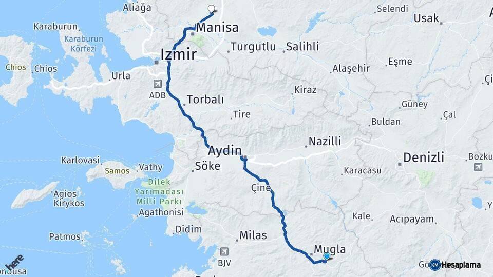 Muğla Saruhanlı Manisa Arası Kaç Km - Yol Haritası