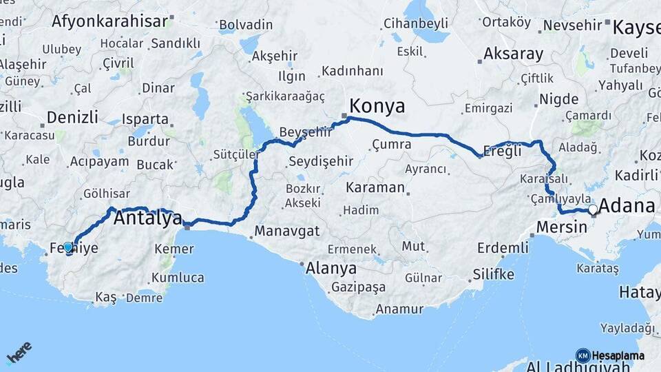 Muğla Seydikemer Adana Arası Kaç Km - Yol Haritası