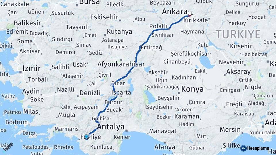 Muğla Seydikemer Ankara Arası Kaç Km - Yol Haritası