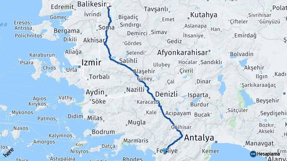 Muğla Seydikemer Balıkesir Arası Kaç Km - Yol Haritası