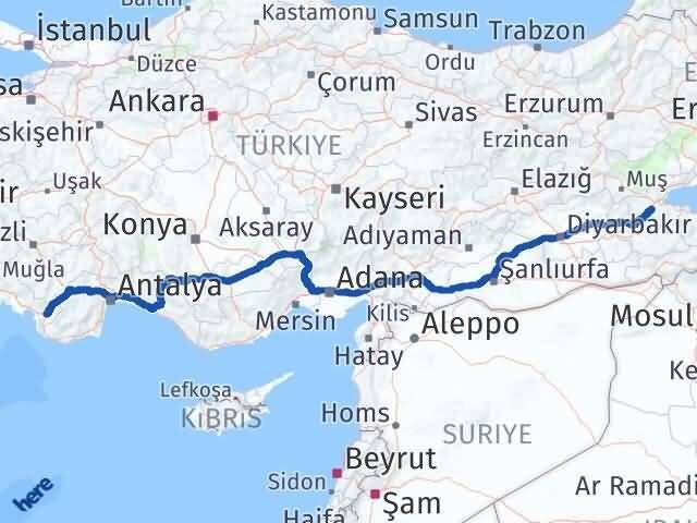 Muğla Seydikemer Bitlis Arası Kaç Km - Yol Haritası