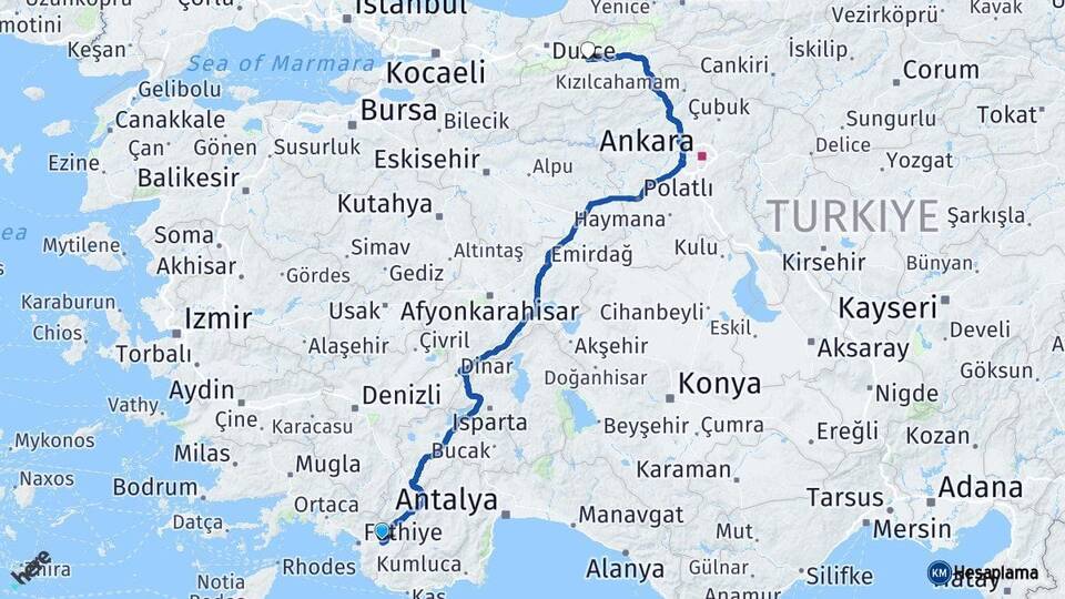 Muğla Seydikemer Bolu Arası Kaç Km - Yol Haritası