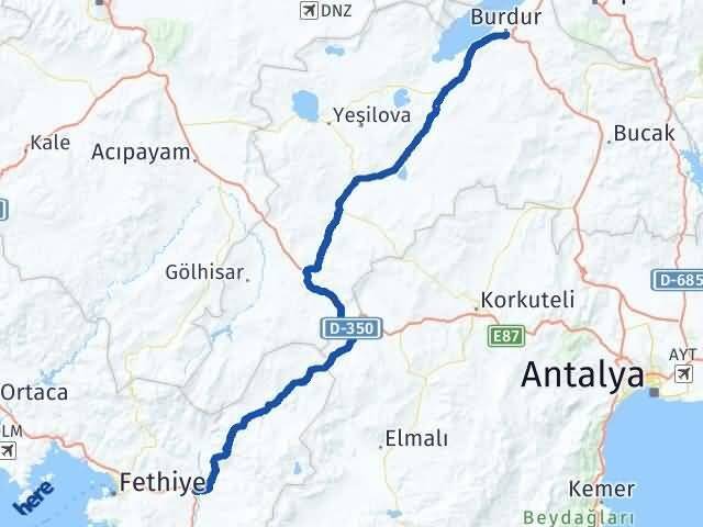 Muğla Seydikemer Burdur Arası Kaç Km - Yol Haritası