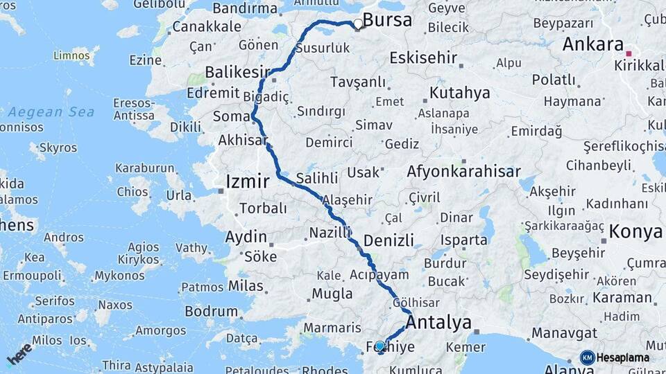 Muğla Seydikemer Bursa Arası Kaç Km - Yol Haritası