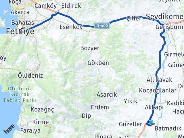 Çaykenarı Fethiye Arası Kaç Km - Yol Tarifi