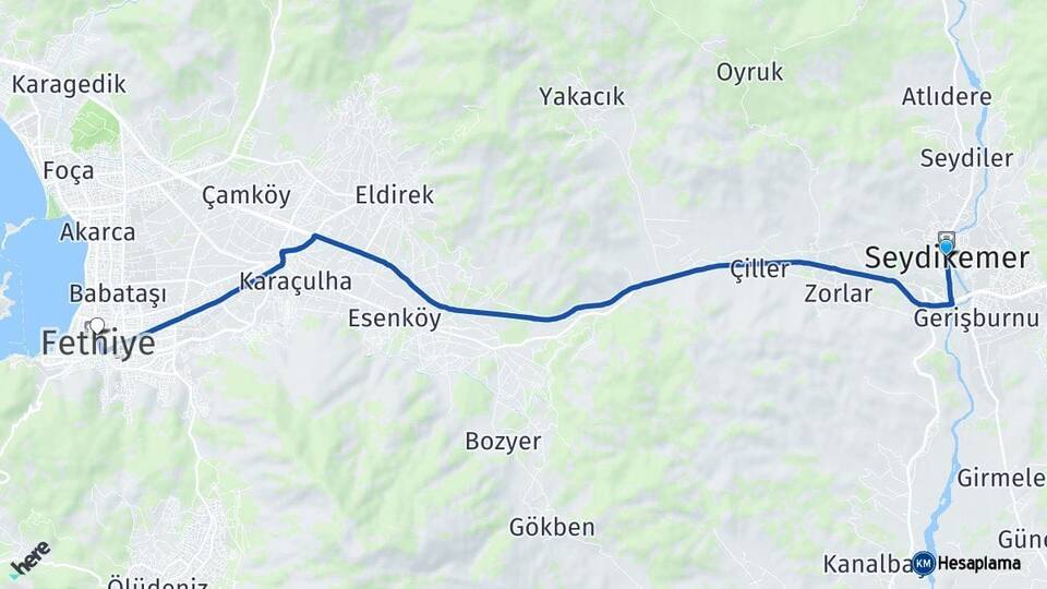 Muğla Seydikemer Fethiye Arası Kaç Km - Yol Haritası