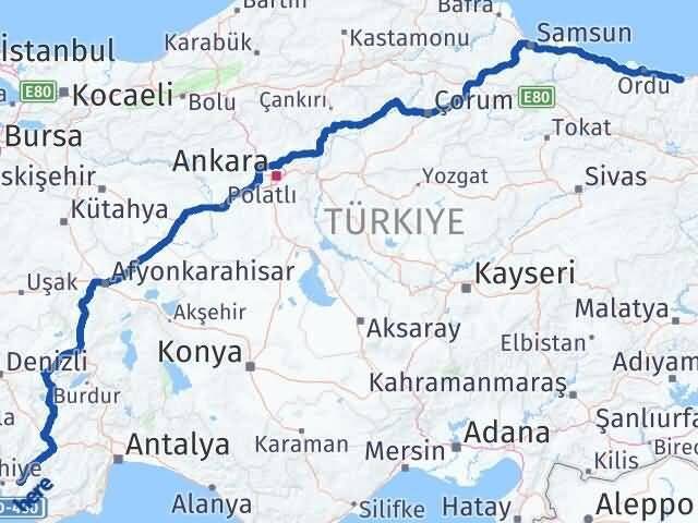 Muğla Seydikemer Giresun Arası Kaç Km - Yol Haritası