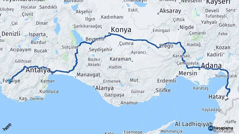 Muğla Seydikemer Hatay Arası Kaç Km - Yol Haritası