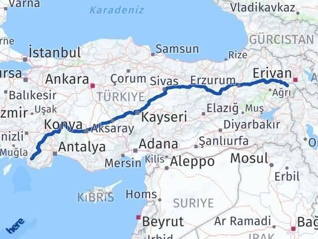 Muğla Seydikemer Iğdır Arası Kaç Km - Yol Haritası