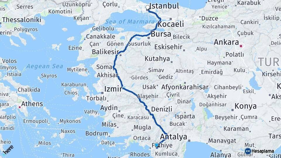 Muğla Seydikemer İstanbul Arası Kaç Km - Yol Haritası