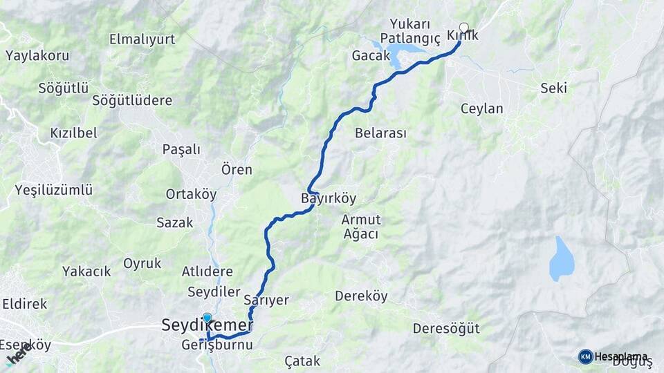 Muğla Seydikemer Kınık Seydikemer Arası Kaç Km - Yol Haritası