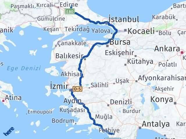 Muğla Seydikemer Kırklareli Arası Kaç Km - Yol Haritası