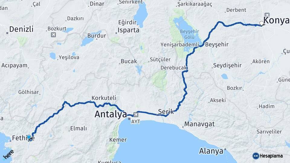 Muğla Seydikemer Konya Arası Kaç Km - Yol Haritası
