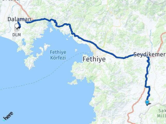 Korubükü Muğla Dalaman Havalimanı Arası Kaç Km - Yol Tarifi