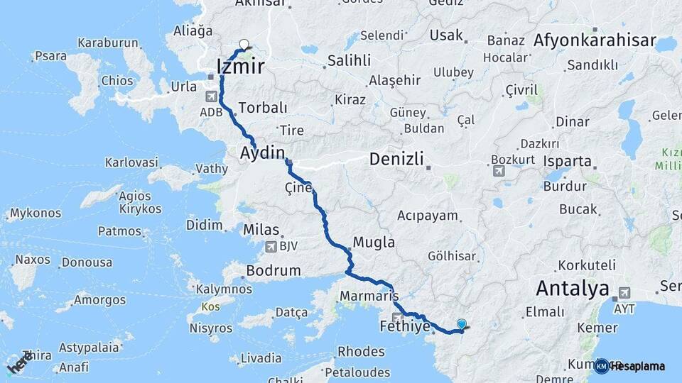 Muğla Seydikemer Manisa Arası Kaç Km - Yol Haritası