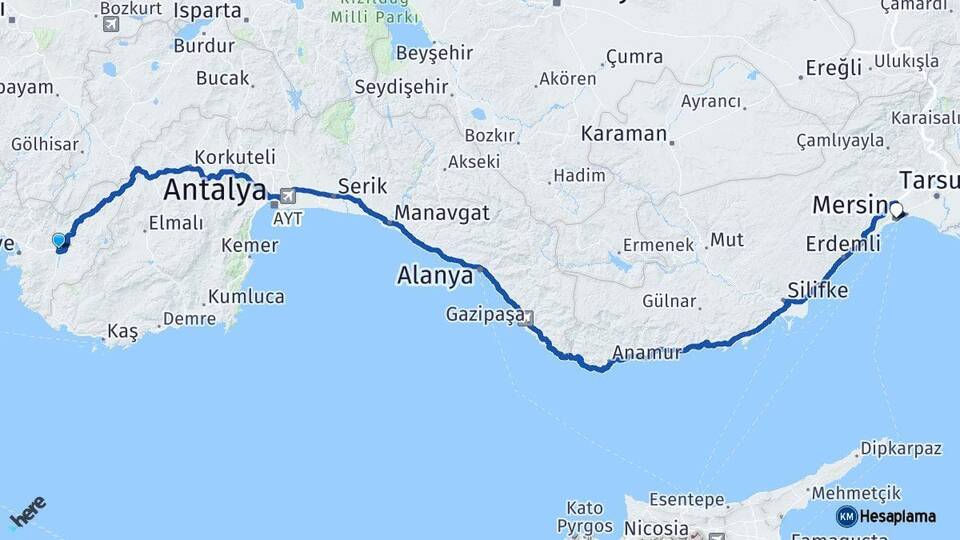 Muğla Seydikemer Mersin Arası Kaç Km - Yol Haritası