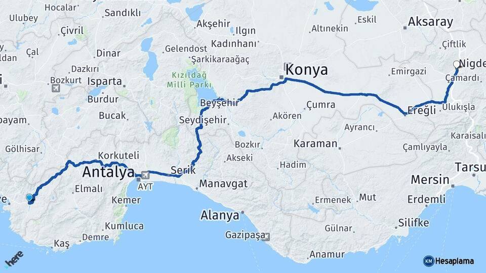 Muğla Seydikemer Niğde Arası Kaç Km - Yol Haritası