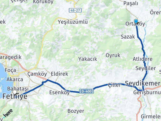 Ortaköy Fethiye Arası Kaç Km - Yol Tarifi