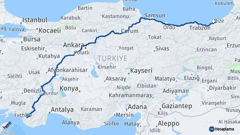 Muğla Seydikemer Rize Arası Kaç Km - Yol Haritası